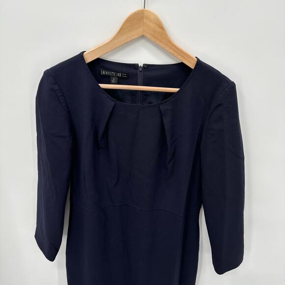LAFAYETTE 148 Navy Virgin Wool Long Sleeve Pencil Dress // 4 - Picture 2 of 9
